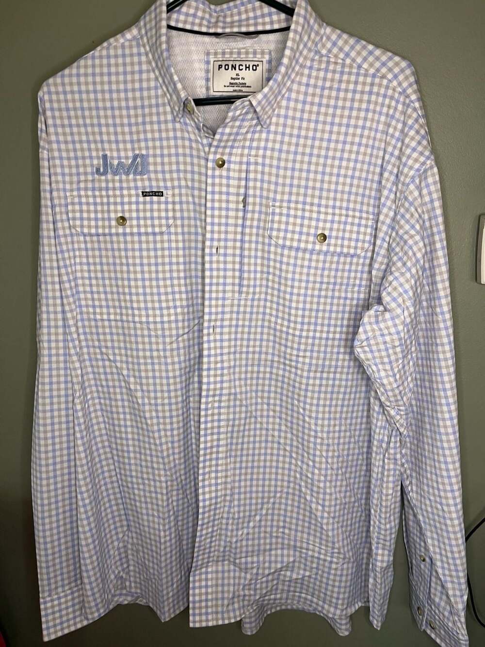 Poncho Outdoors Men's XL Regular Fit Long Sleeve Fishing Shirt in The Wahoo Blue